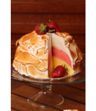 Strawberry mango meringue ice cream cake